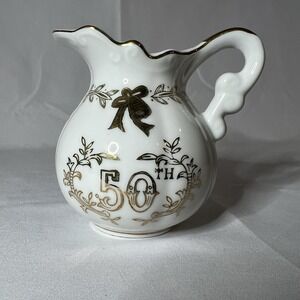 Vintage Lefton China 50th Anniversary Creamer/Mini Pitcher Hand Painted 285n